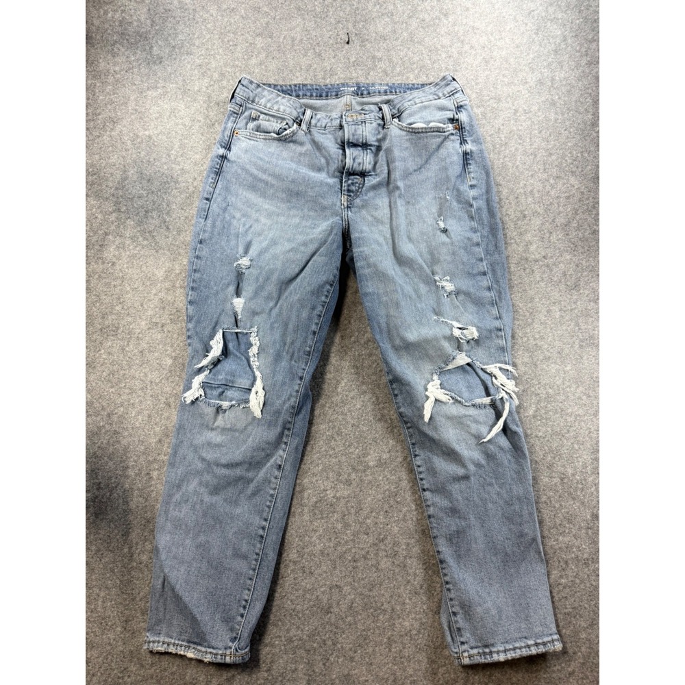 Old Navy OG Straight High Rise Distressed Jeans Light Wash Button Fly Size 14